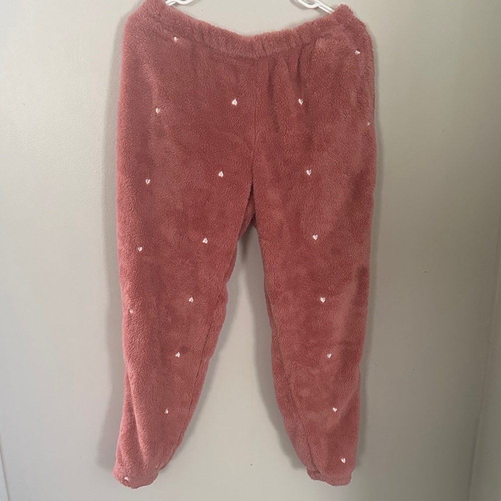 Plush Heart Accent Fuzzy Lounge Pants and Sweater - Dusty Rose